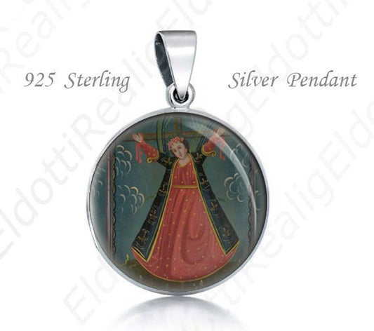 St Wilgefortis Religious Christian 925 Sterling Silver Medal Round Pendant 20mm Jewelry for Necklace