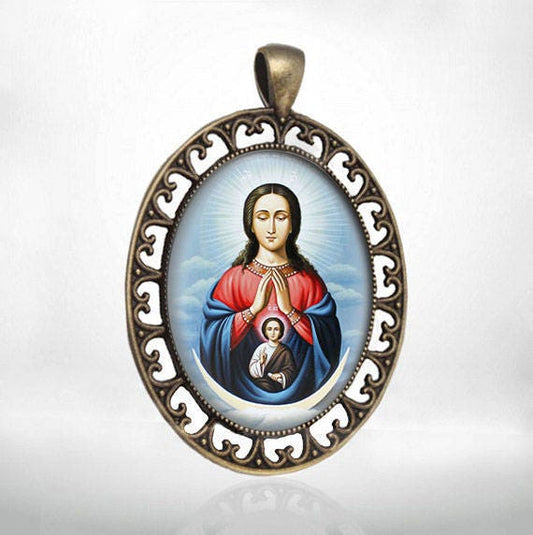 Theotokos the Helper in Birth Virgin Mary Medal Bronze Tone Christian Orthodox