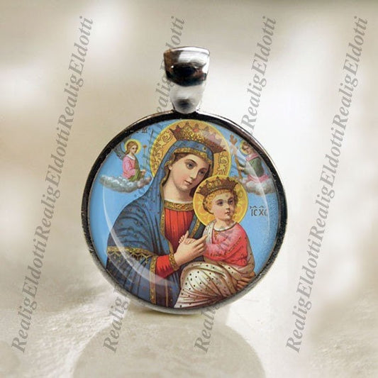 Our Mother of Perpetual Help Religious Christian Silvertone Medal Pendant Jewelry