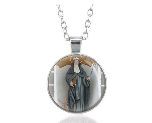 Saint Catherine of Sweden Pendant Katarina av Vadstena Medal Catholic Necklace