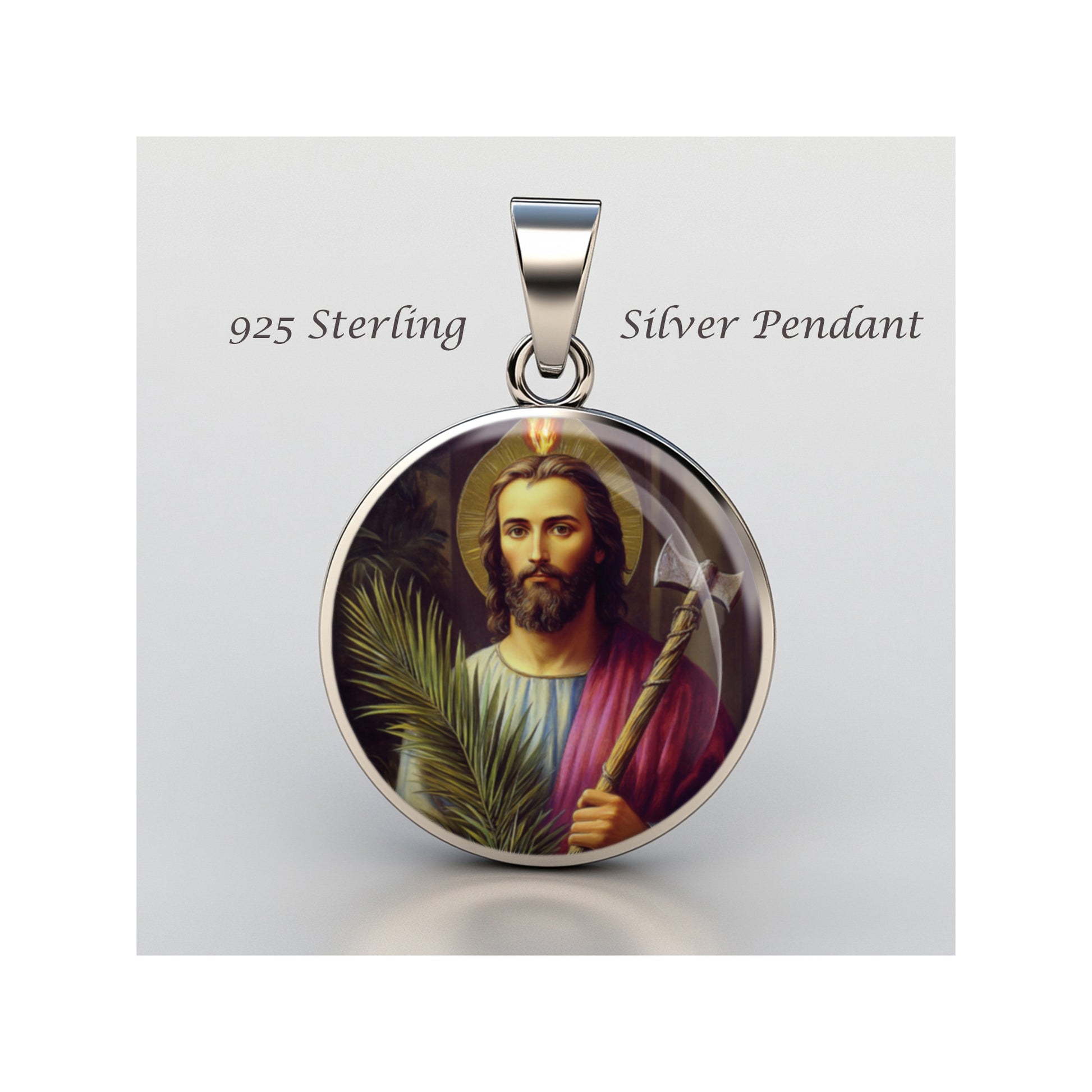 Saint Jude Catholic sterling silver 925 Christian Medal Patron Pendant image 0
