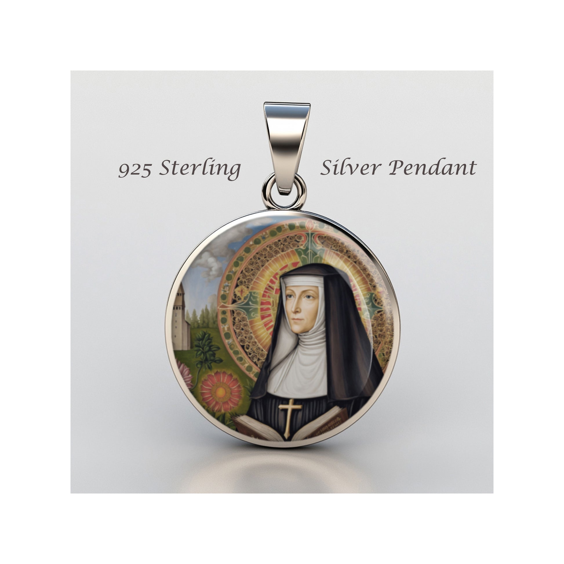 Saint Hildegard Of Bingen Catholic sterling silver 925 Christian Medal Patron image 0