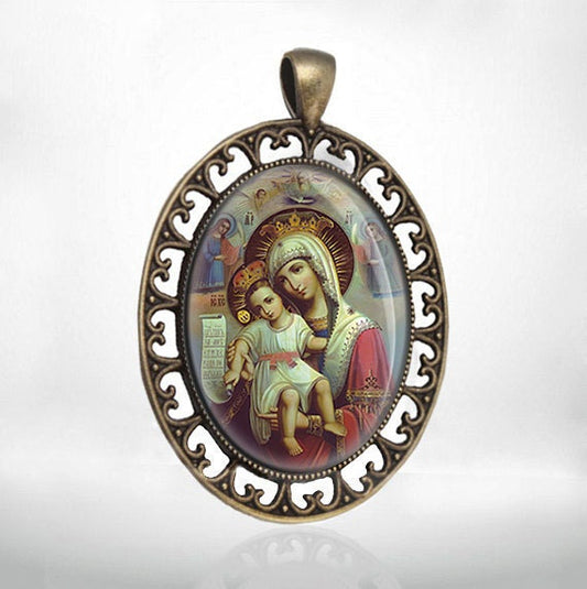 Virgin Mary Dostoino Est Theotokos Orthodox Mete It Is Orthodox Pendant Truly Meet Oval Bronze Medal