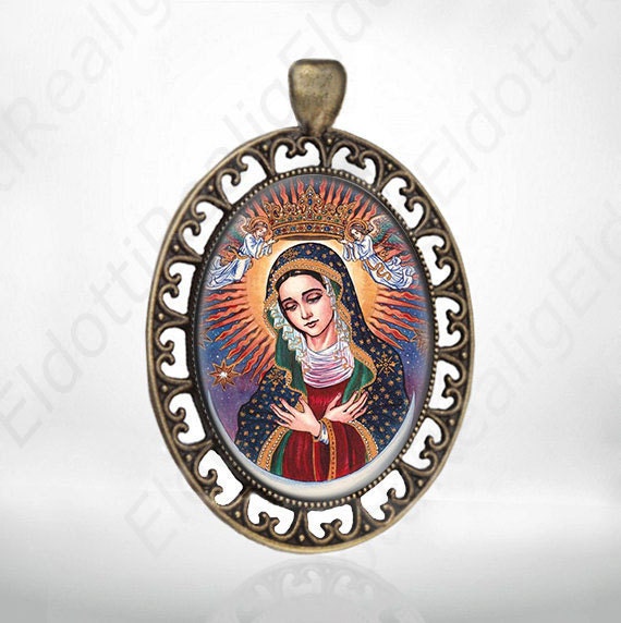 Our Lady of Dawn Gate Catholic Medal Bronze Pendant Virgin Mary Moon Religious Jewelry