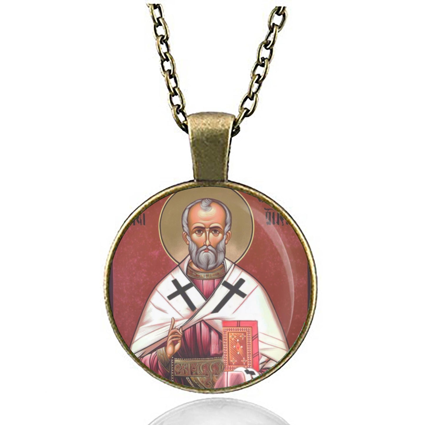 Saint Nicholas Necklace. Nikolaos of Myra Religious Jewelry Medal. Patron Round Medal Medallion.