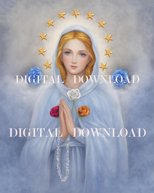 Mary Rosa Mystica Mystical Rose Our Lady Religious Art Digital Image image 0