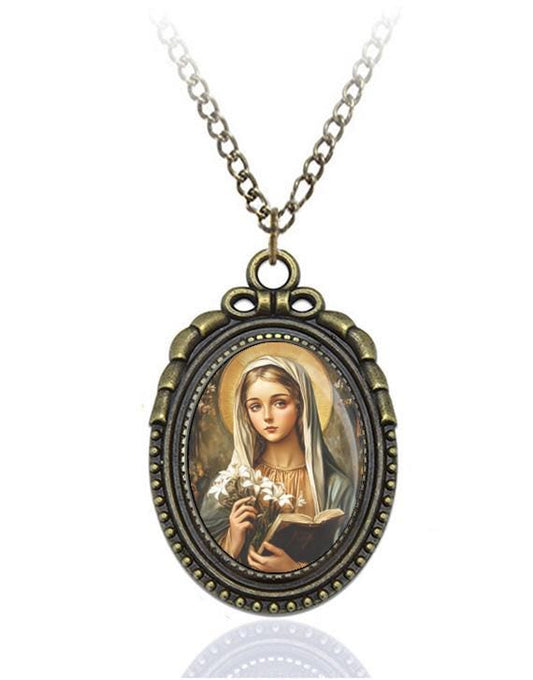 St Dymphna Necklace Bronze Medal Oval Pendant Saint