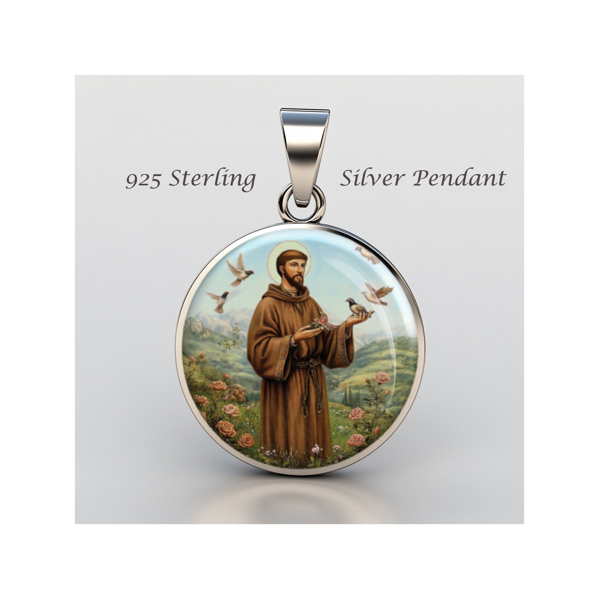 Saint Francis Of Assisi Catholic sterling silver 925 Christian Medal Patron image 0