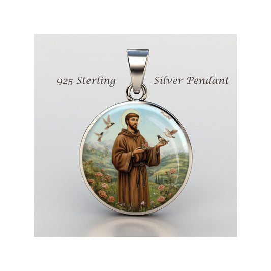Saint Francis Of Assisi Catholic sterling silver 925 Christian Medal Patron image 0