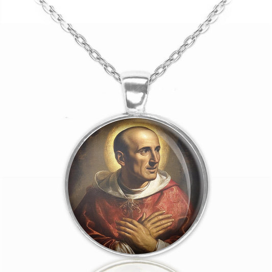 St Charles Borromeo Necklace Round Pendant Medal