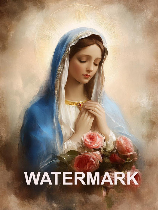 Mary with Roses Oil Painted Style Religious Art Digital Image image 0
