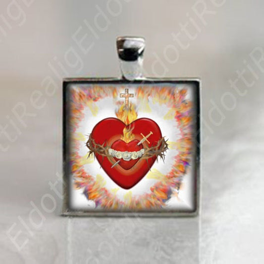 Mary Immaculate Heart - Catholic Medal Silvertone Pendant Christian Religious Jewelry