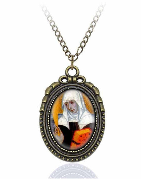 St Delphine de Sabran Catholic Necklace Bronze Medal w Chain Oval Pendant Saint