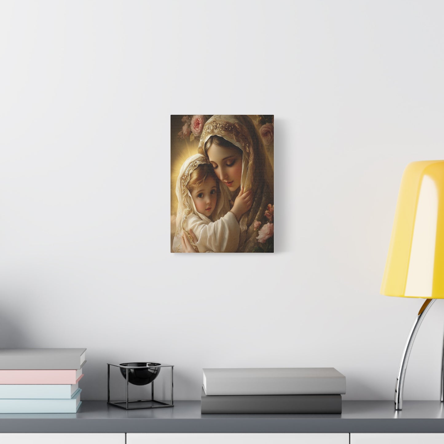 Mother Mary with Jesus Catholic Canvas Wall Art, Christian Decor
