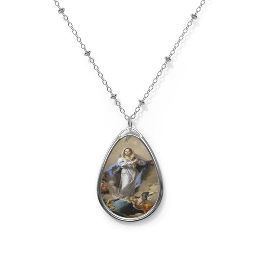 Immaculate Conception Our Lady Catholic Necklace - Drop Pendant Silver tone Medal Art