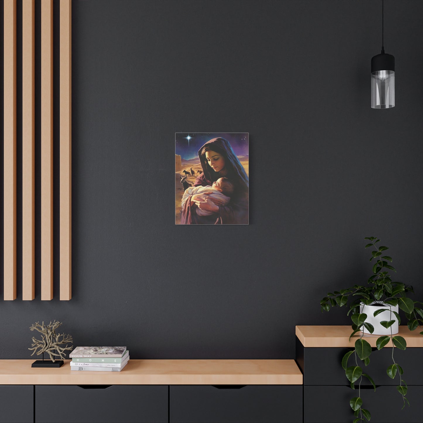 Mother Mary and Newborn Jesus Nativity Star Catholic Canvas Wall Art, Christian Decor