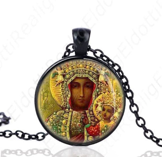 Our Lady of Czestochowa Poland Black Madonna Necklace Catholic Medal Pendant Chain