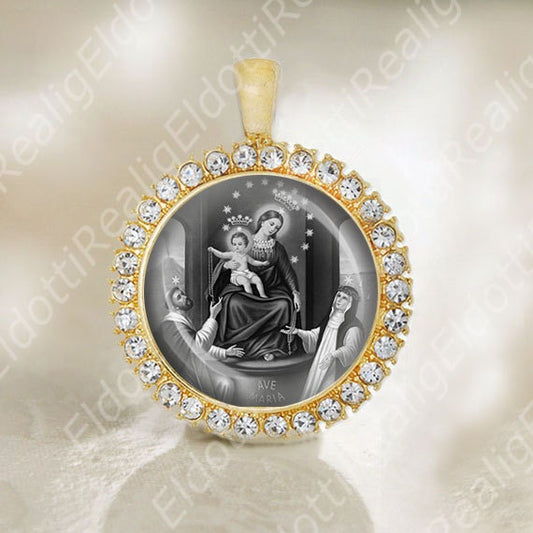 Virgin Mary of Rosary of Pompei Catholic Medal Virgen Maria Religious Pendant Christian Jewelry