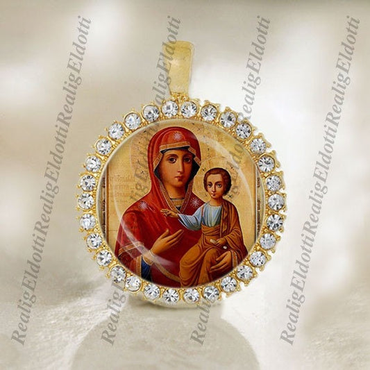 The Theotokos Virgin Hodegetria Our Lady of the Way Religious Christian Orthodox Church Icon Gold Medal Pendant Jewelry