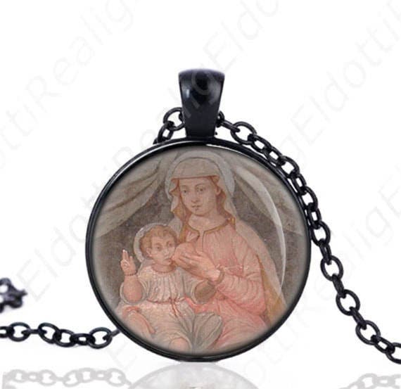 Madonna del Ghisallo Medallion Black Necklace Virgin Mary Catholic Medal Pendant Chain