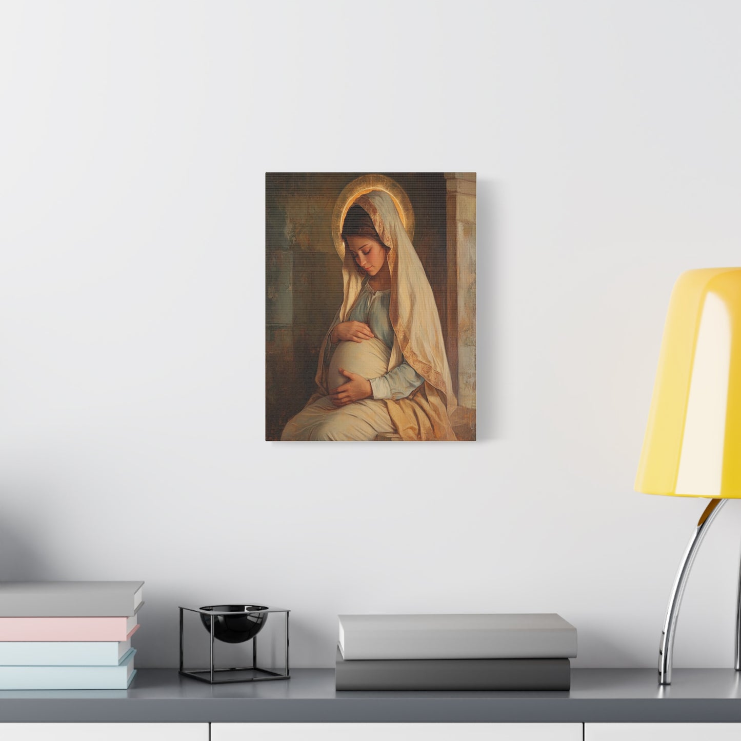 Mother Mary During Her Pregnancy Catholic Canvas Wall Art, Christian Decor
