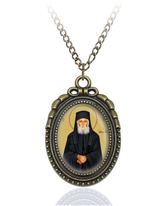 Saint Paisios of Mount Athos Elder Paisios Orthodox Necklace Bronze Oval Medal