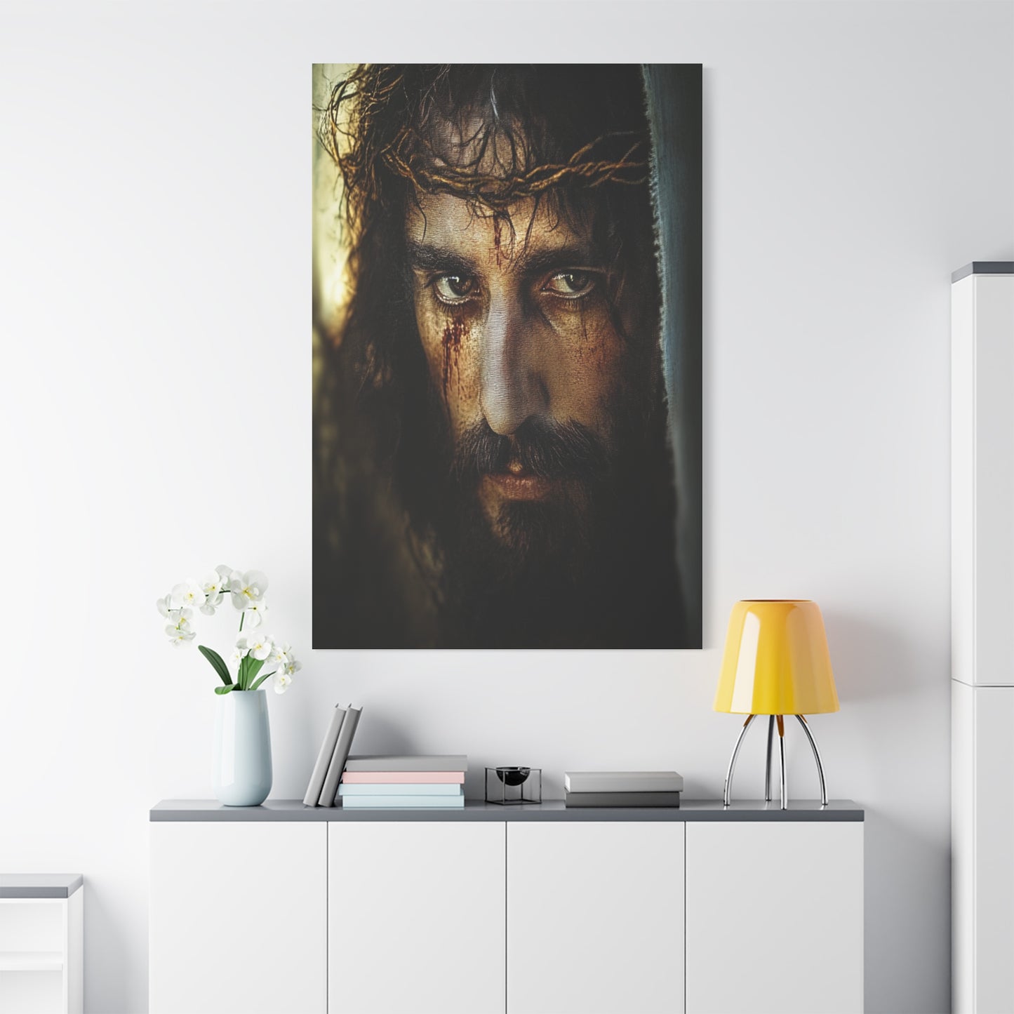 Jesus Christ Our Lord with Crown of Thorns Catholic Canvas Wall Art, Christian Decor
