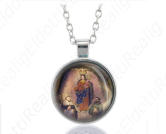 Our Lady of Las Lajas Catholic Necklace Medal Mary Silver Tone Pendant Chain Jewelry Madonna