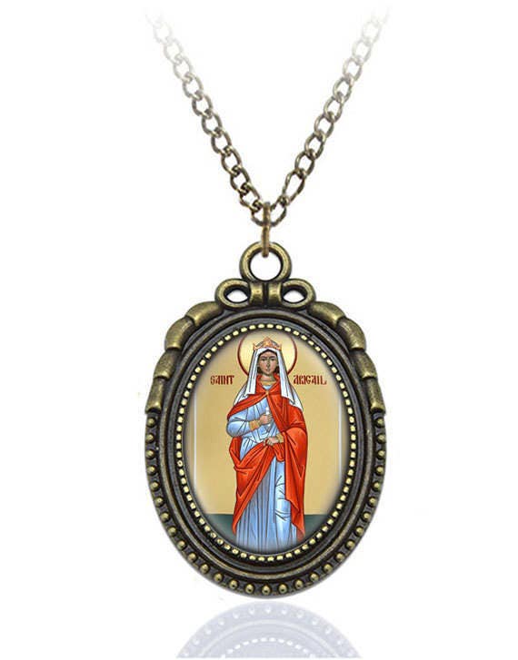 St Abigail Orthodox Necklace Bronze Medal w Chain Oval Catholic Pendant Female Saint