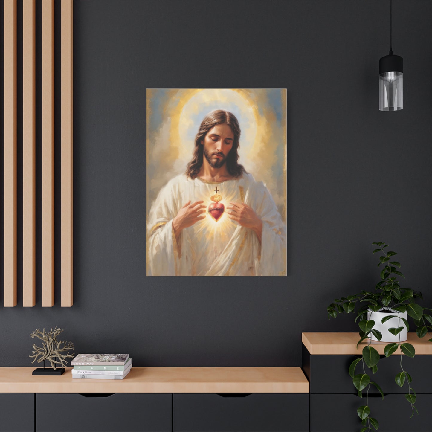 Jesus Christ Sacred Heart Catholic Canvas Wall Art, Christian Decor