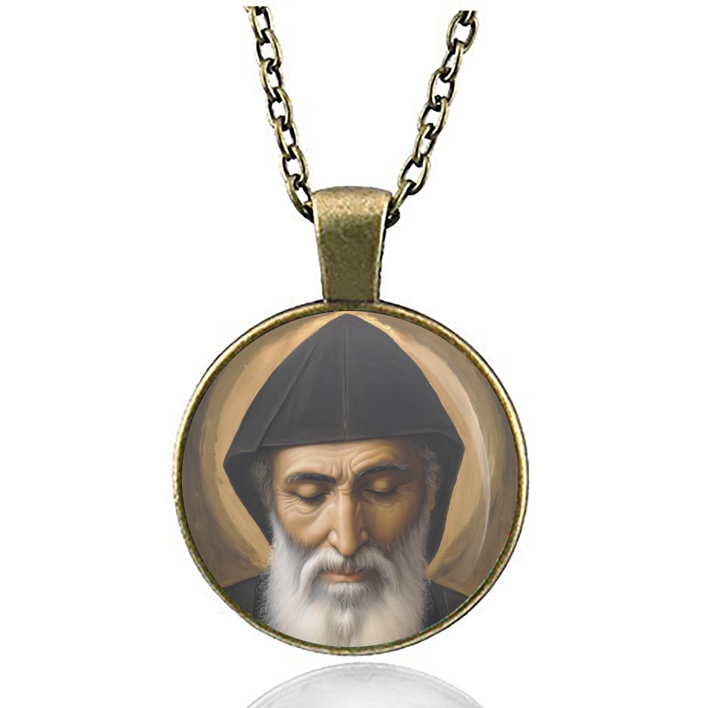 St Charbel Makhlouf Catholic Necklace Religious Medal Pendant Round