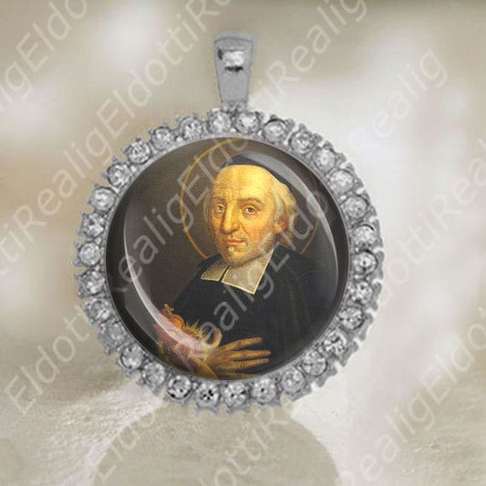 St John Jean Eudes - Christian Catholic Medal Silver Tone Size 34x42mm