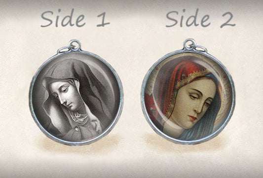 Our Lady of Sorrows Catholic Medal. Mother Mary tears Religious Pendant for Necklace. Catholic Jewelry.