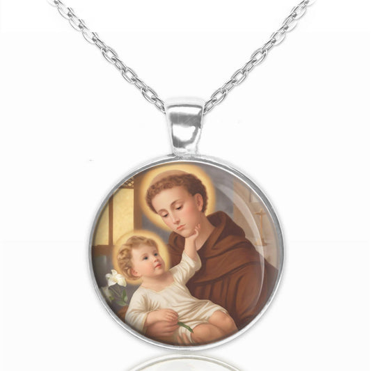 St. Anthony of Padua with Baby Jesus Necklace - Catholic Medal Pendant Christian Religious Jewelry