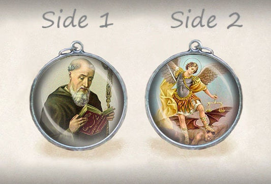 St Benedict and St Michael the Archangel Catholic Medal Religious Pendant NEW