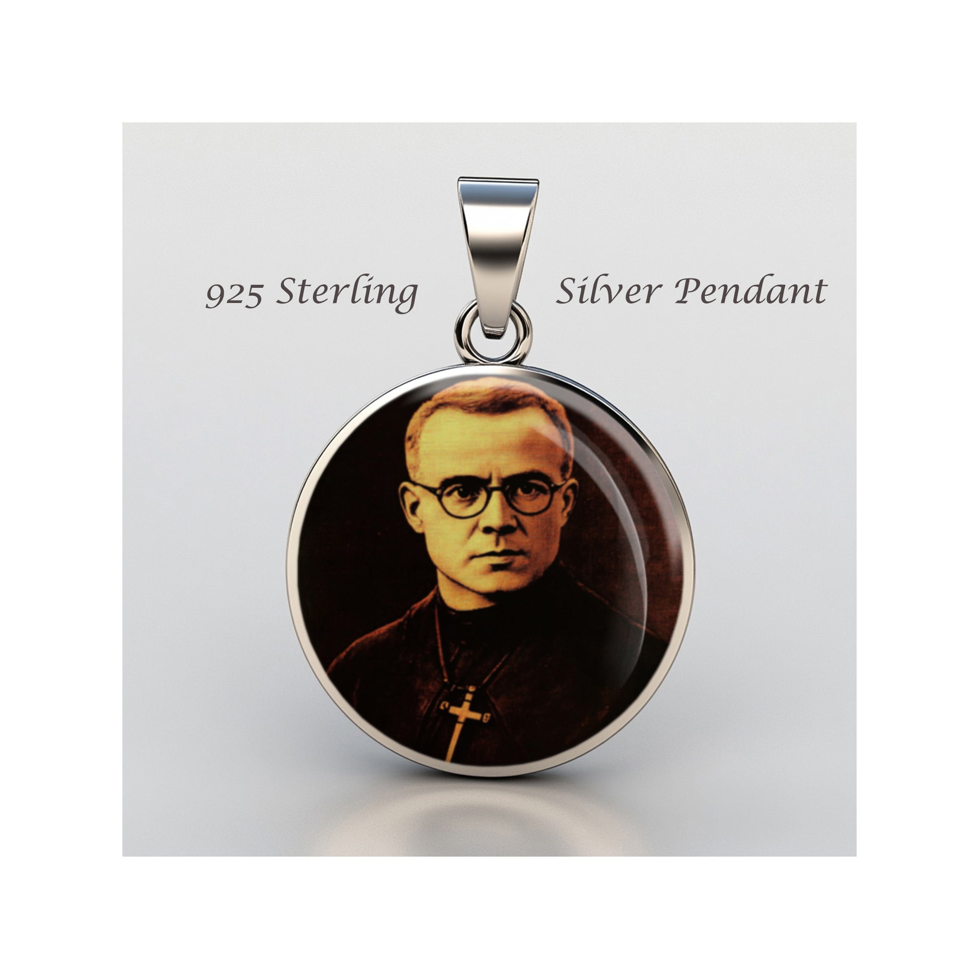 Saint Maximilian Kolbe Catholic sterling silver 925 Christian Medal Patron image 0