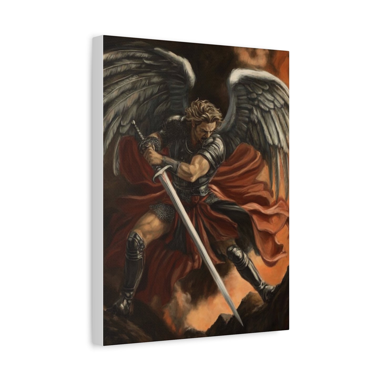 Archangel Michael fights evil Canvas Print, Catholic Decor Wall, Gift Religious Christian