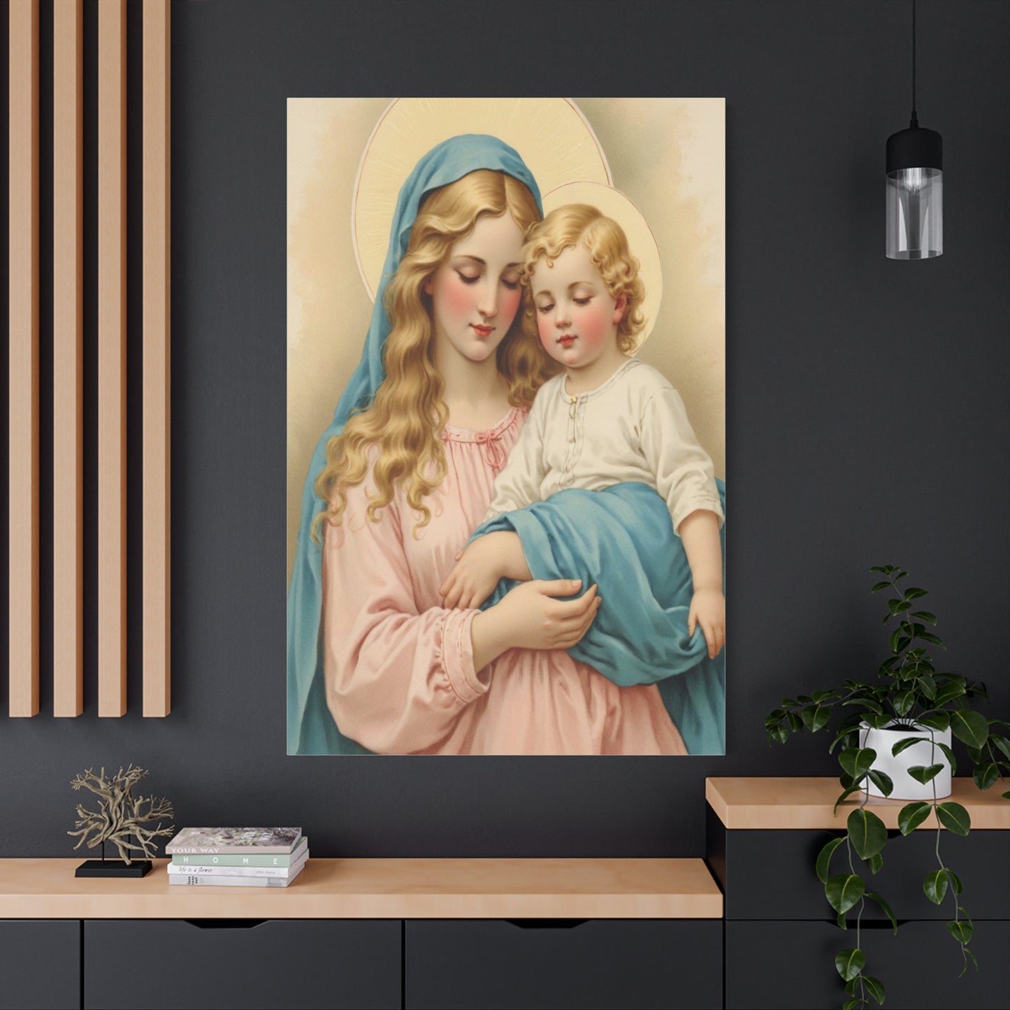 Mother Mary and Baby Jesus Catholic Canvas Wall Art, Christian Decor