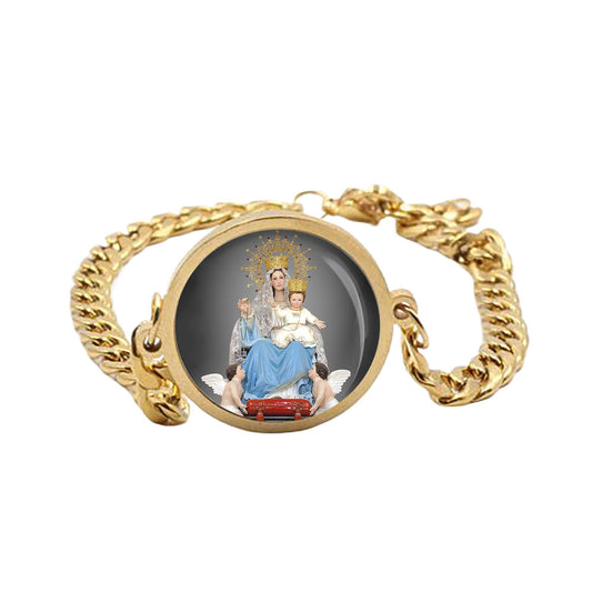 Our Lady Arabia Mary Curb Bracelet Gold or Silver tone Religious Jewelry Simple Chain