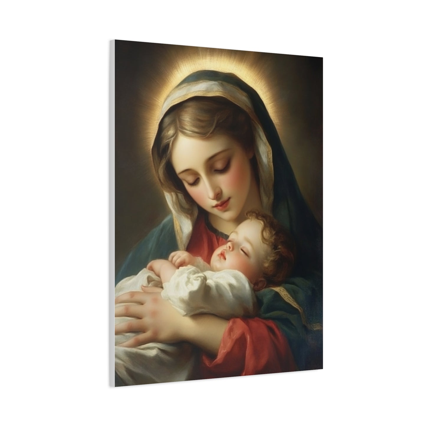 Mary and Sleeping Baby Jesus Catholic Canvas Wall Art, Christian Decor