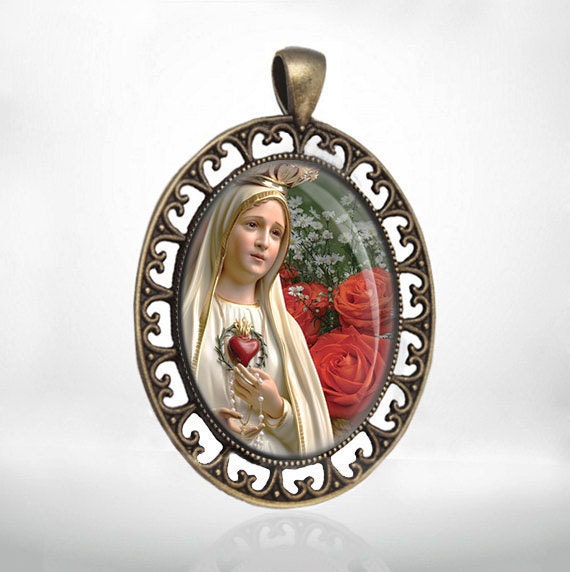 Our Lady of Fatima - Christian Catholic Medal Virgin Mary Pendant Oval Bronze Charm Religious Jewelry