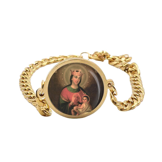 Our Lady Balikinskaya Curb Bracelet Gold or Silver tone Religious Jewelry Simple Chain