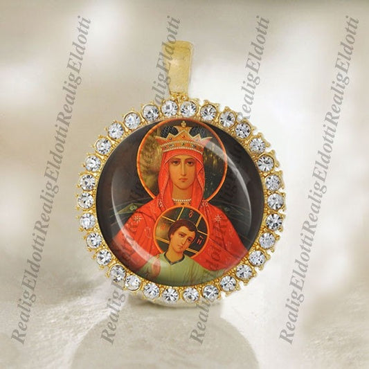 Most Holy Mother Mary and Child Jesus Christ Christian Orthodox Gold Tone Medal Pendant Jewelry