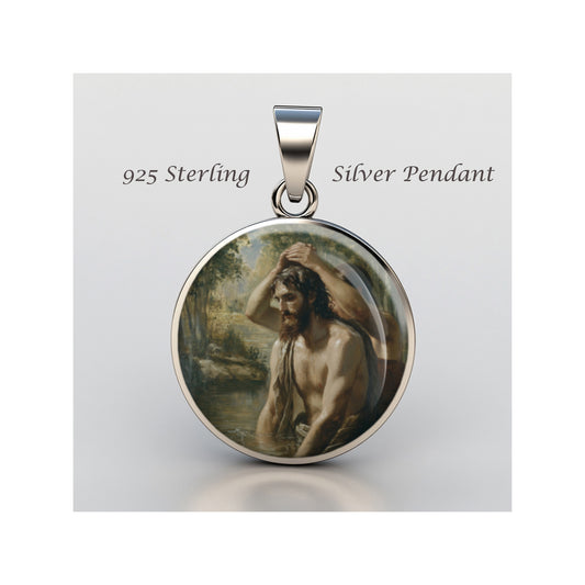 Saint John The Baptist Baptizing Jesus Catholic sterling silver 925 Medal Patron image 0