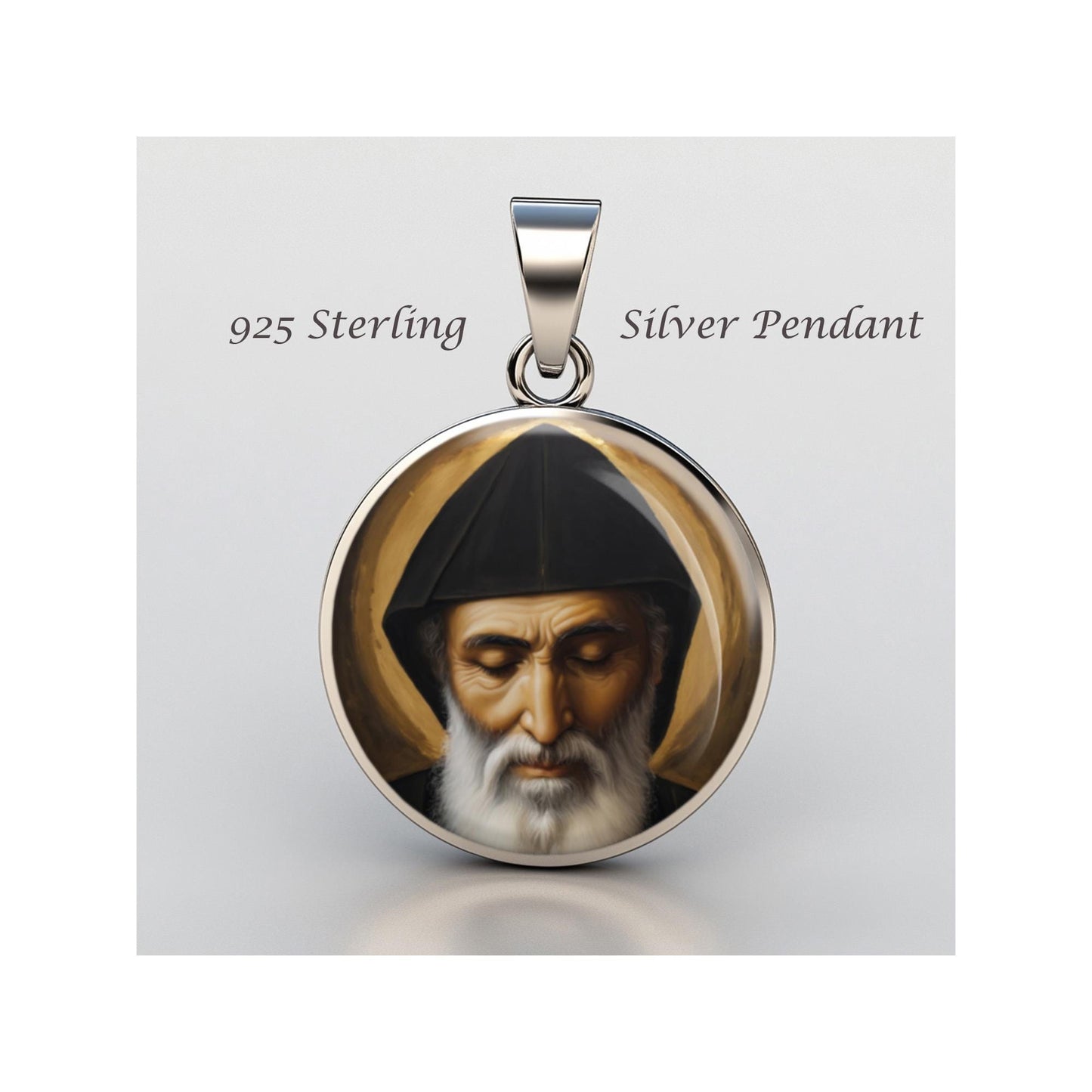 Saint Charbel Religious Devotional sterling silver 925 Christian Medal Patron Pendant