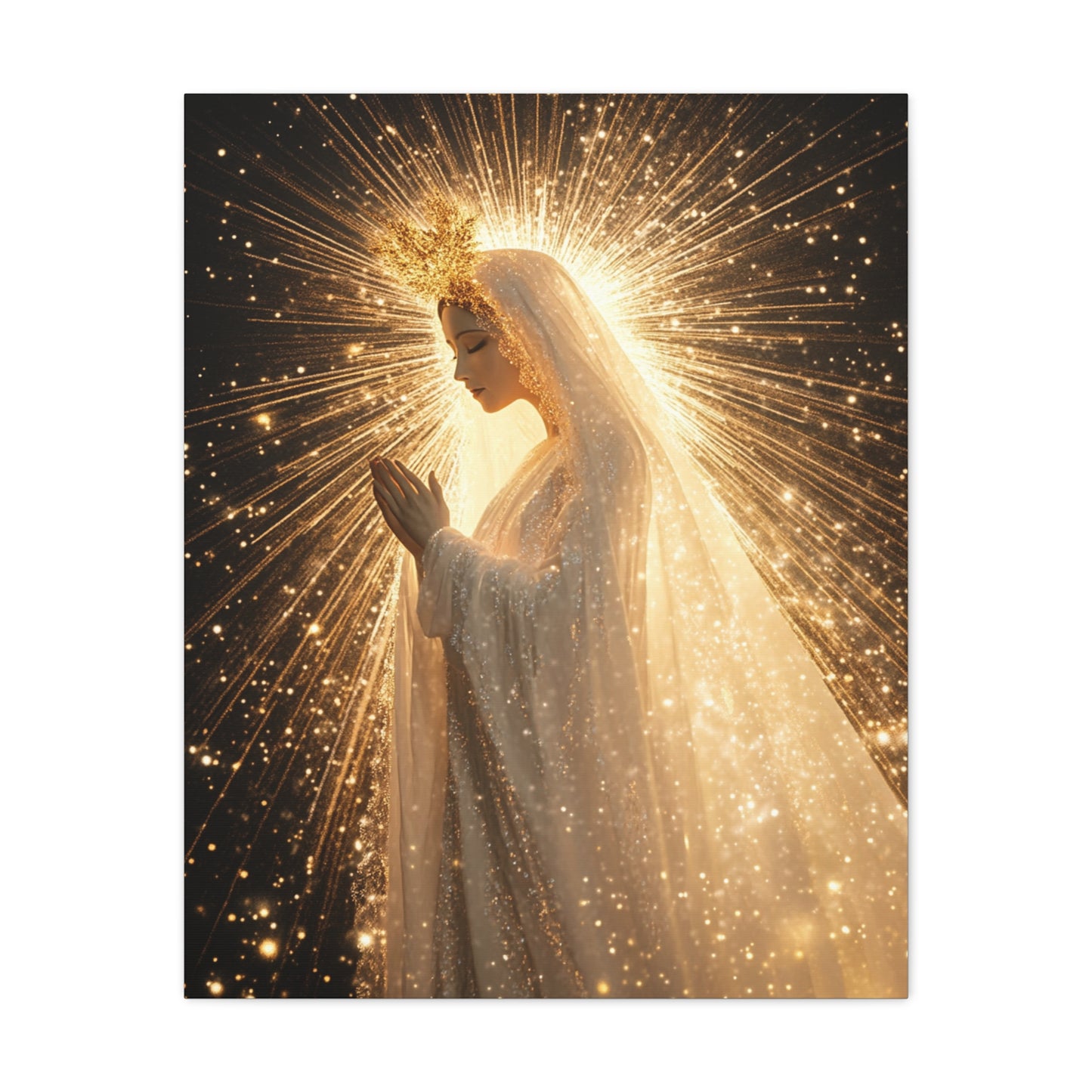 Mother Mary Starry Night Sky Catholic Canvas Wall Art, Christian Decor