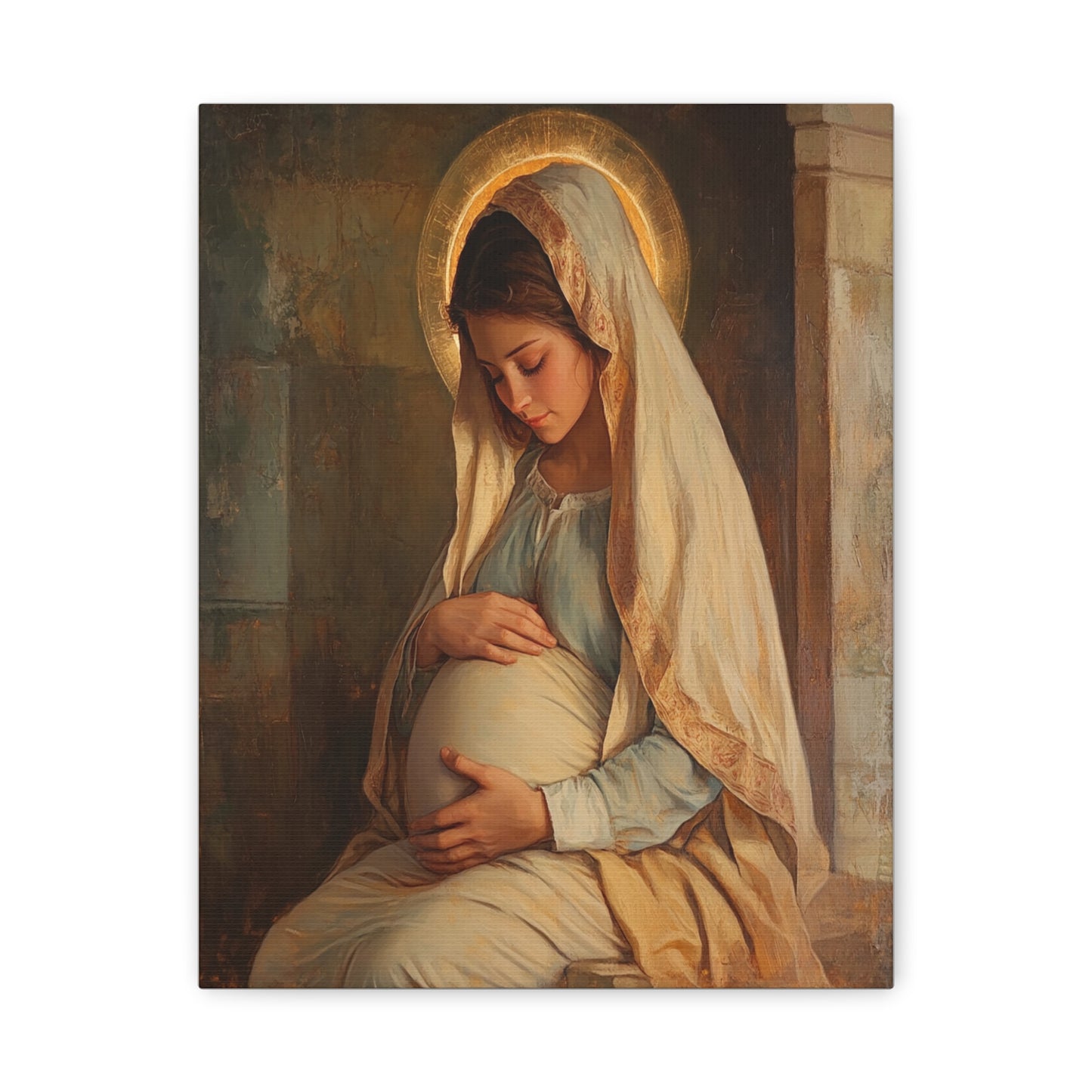 Mother Mary During Her Pregnancy Catholic Canvas Wall Art, Christian Decor