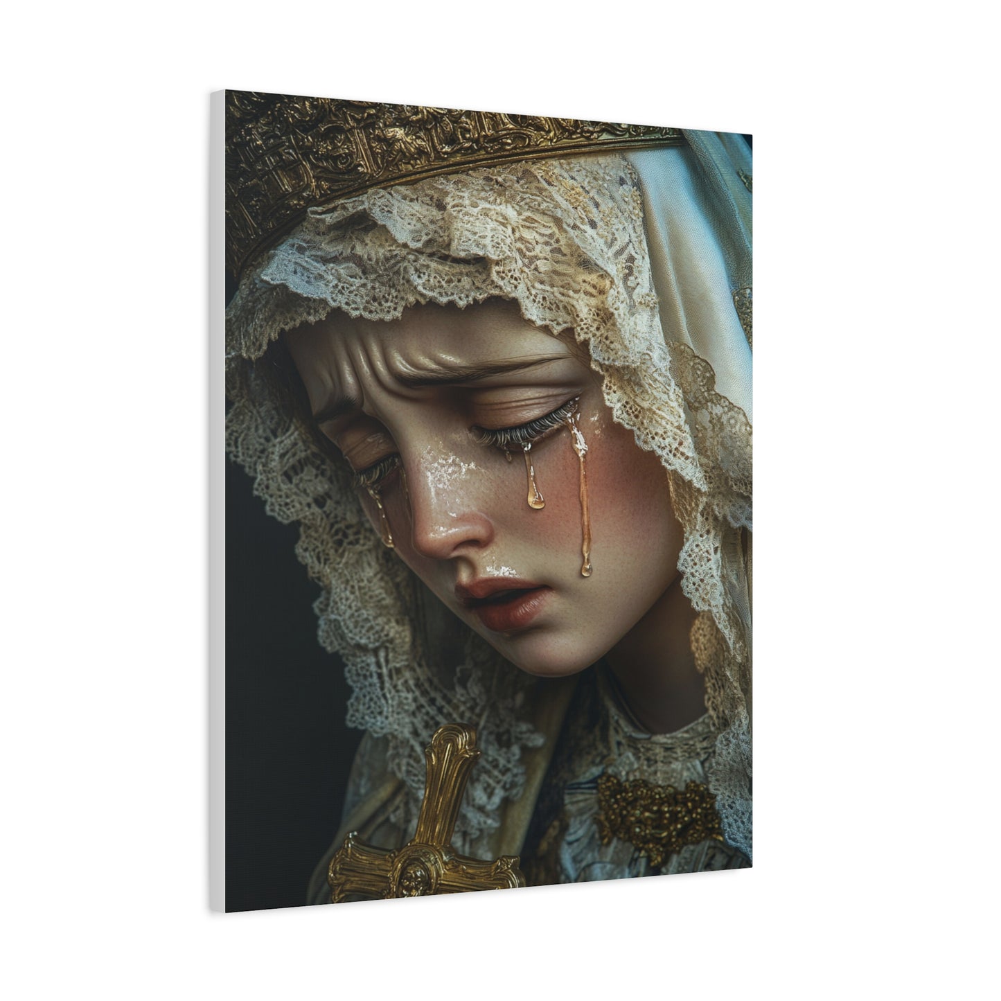 Sorrowful Mary - Holy Mary with Tears Catholic Canvas Wall Art, Christian Decor