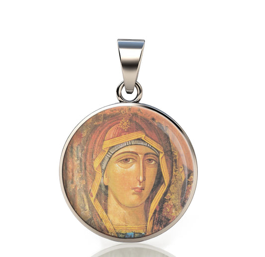 Our Lady Philermos 925 Sterling Silver Round Pendant Christian Religious Medal Small 20mm