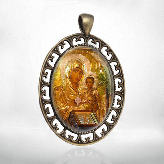The Miraculous Panagia of Jerusalem Icon Orthodox Pendant Mary Medal
